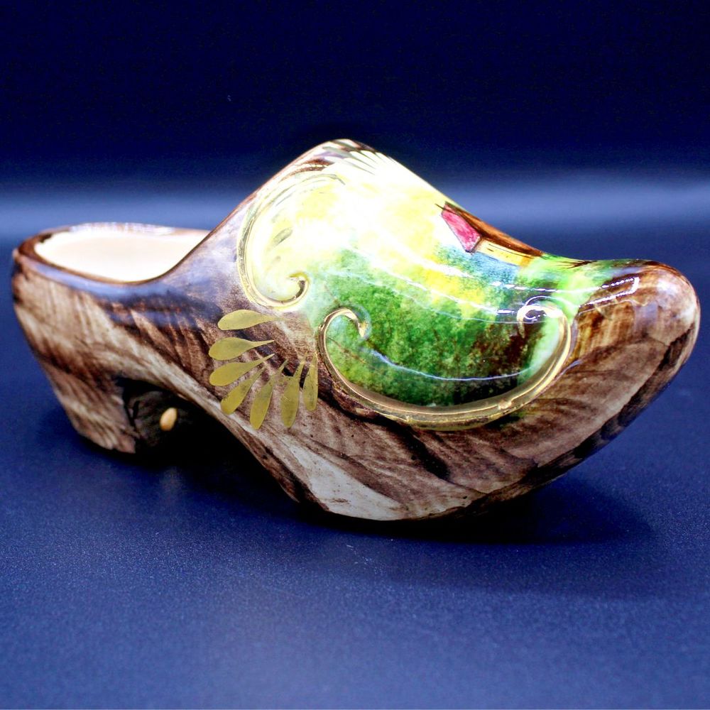 Vintage Ceramic Hand Painted Gold Trim Belgium Holland Dutch Shoes Clog Klompen